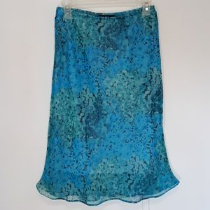 I.N. San Francisco Turquoise Floral Slip On Skirt